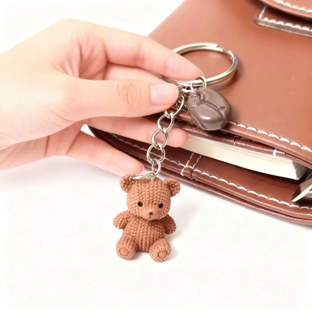 Cute Teddy Bear Coffee Keychain 3D Resin Bear with Coffee Cup Bean Charm Key Ring Bag Pendant for Women Girls Gift Accessories view 4