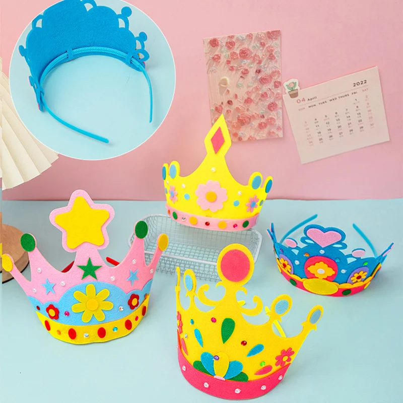 Chapéu de Aniversário Crown para Bebê, Material DIY, Tecido, Príncipe e Princesa, Decoração de Festa, Brinquedos para Crianças, 4PCs