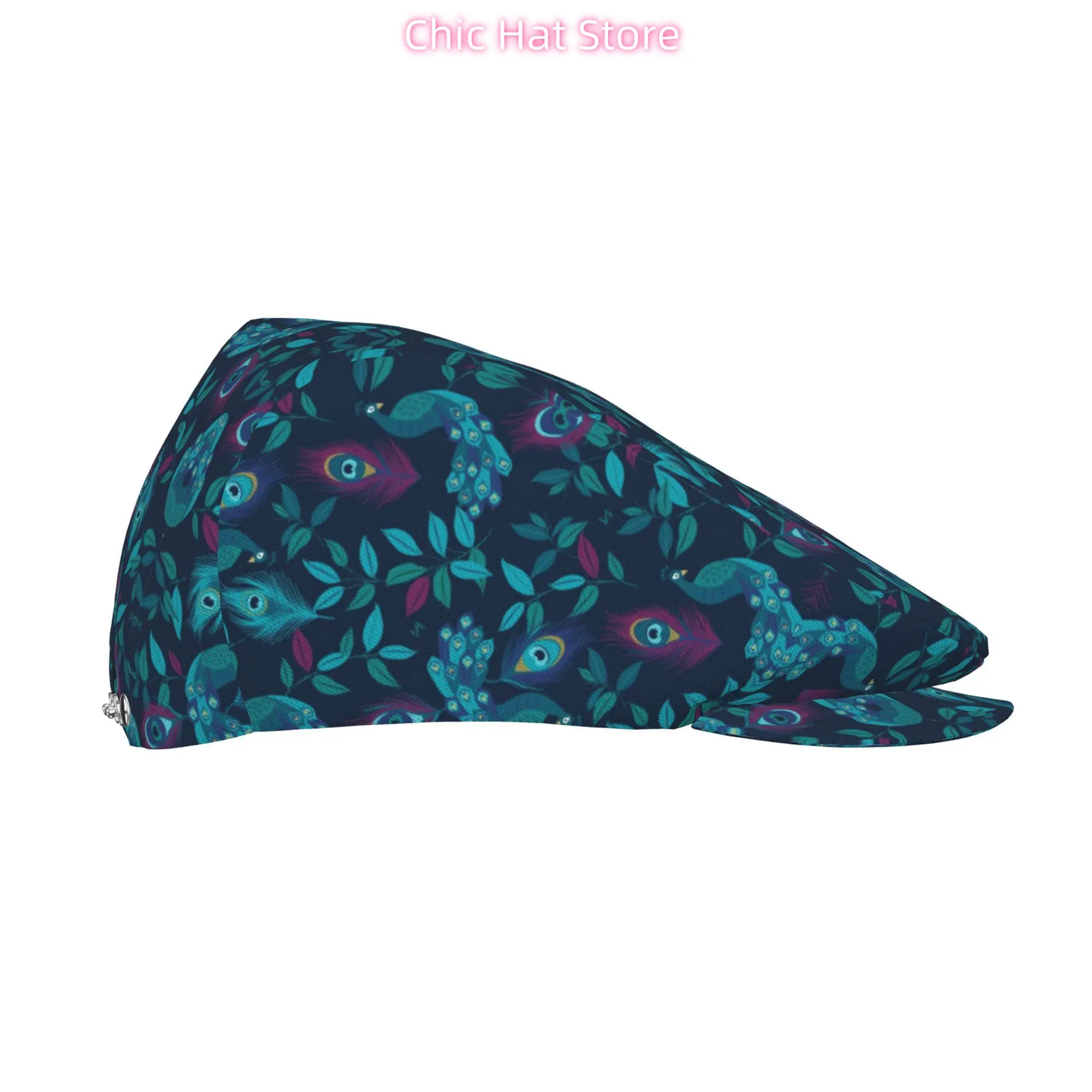 1pc Peacock Feathers Pattern All-over Print Flat-top Hats for Men and Women, Newsboy Caps, Berets, Irish Hats, Driver Caps,  Hat