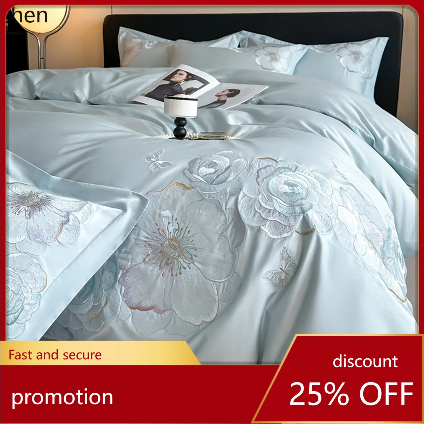 

YFY four-piece luxury cotton bedding set - embroidered duvet cover, bed sheet, long-staple cotton, 100% cotton gift set