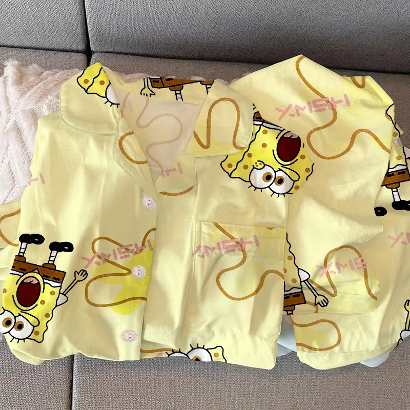 Nuevos conjuntos de pijamas Kawaii de Bob Esponja para niñas, lindos pijamas de Anime de manga larga y pantalones largos, conjuntos de ropa de casa informal de dibujos animados, regalos