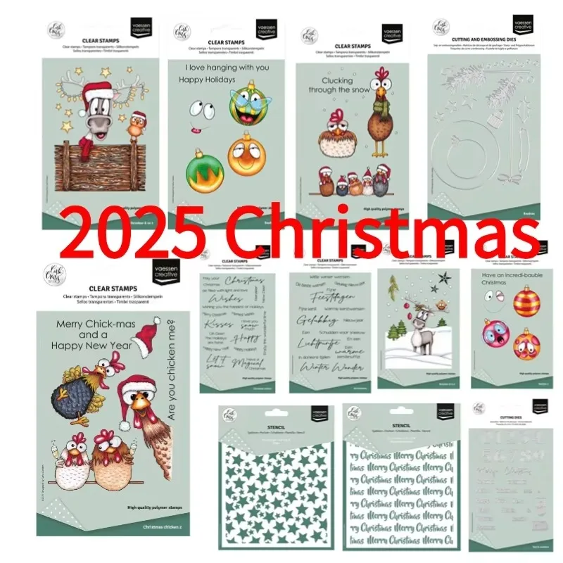Nieuwe kerstballen kippen teksten rendier ster winter metalen snijden sterven siliconen stempel plakboek stencil fotoalbum DIY papier