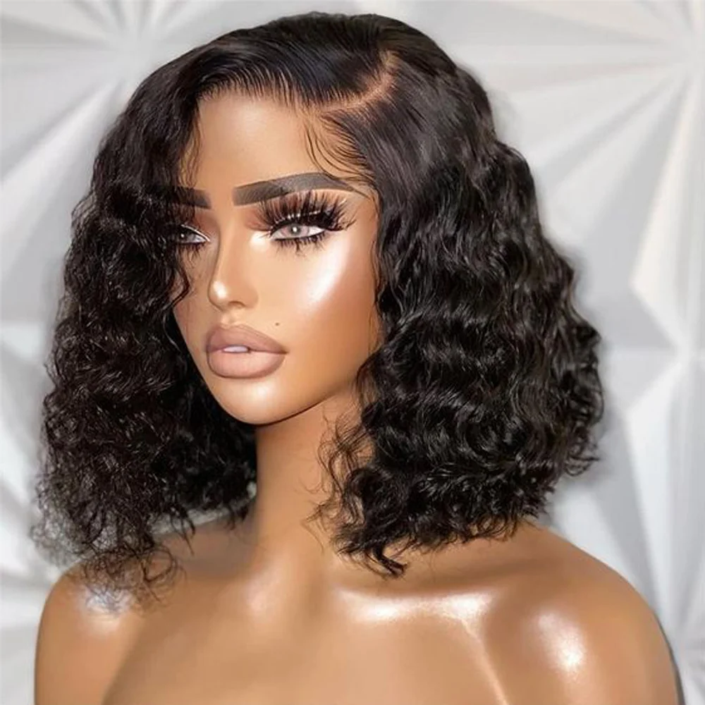 Deep Curly Short Bob Wig 13X4 Lace Front Human Hair Wig For Women Deep Wave Blunt Bob Wig 13x4 HD Transparent Lace Frontal Wigs