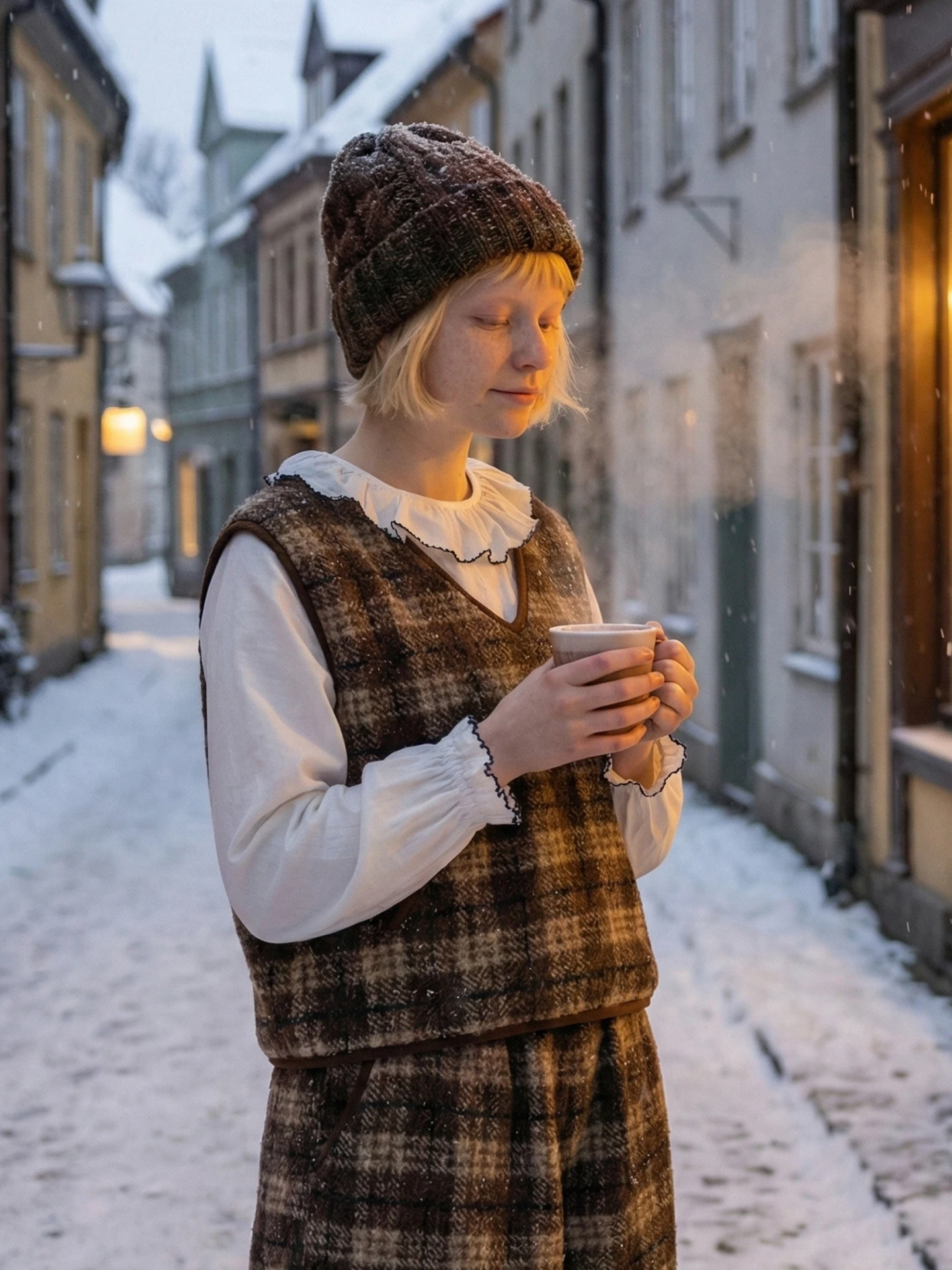 

Коричневый жилет в клетку, imakokoni 2026, осень/зима, художественный и универсальный, топ без рукавов из овечьей шерсти, женский повседневный жилет.255322