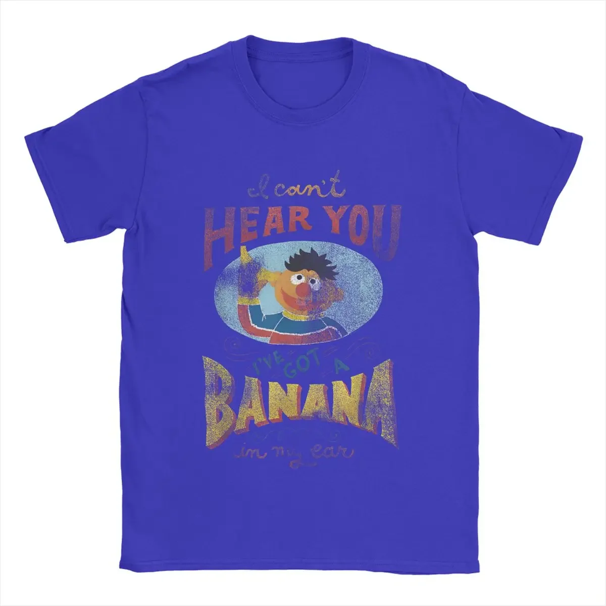 Tee Round Collar Short Sleeve T Shirts Summer Clothes Official Sesame Streets Cartoon Ernie Banana in My Ear T-Shirt Men Novelty