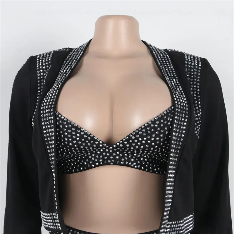 Sparkly Diamonds 3 Piece Short Sets Woman Outfits Rhinestones Luxury Birthday C… - Image 4
