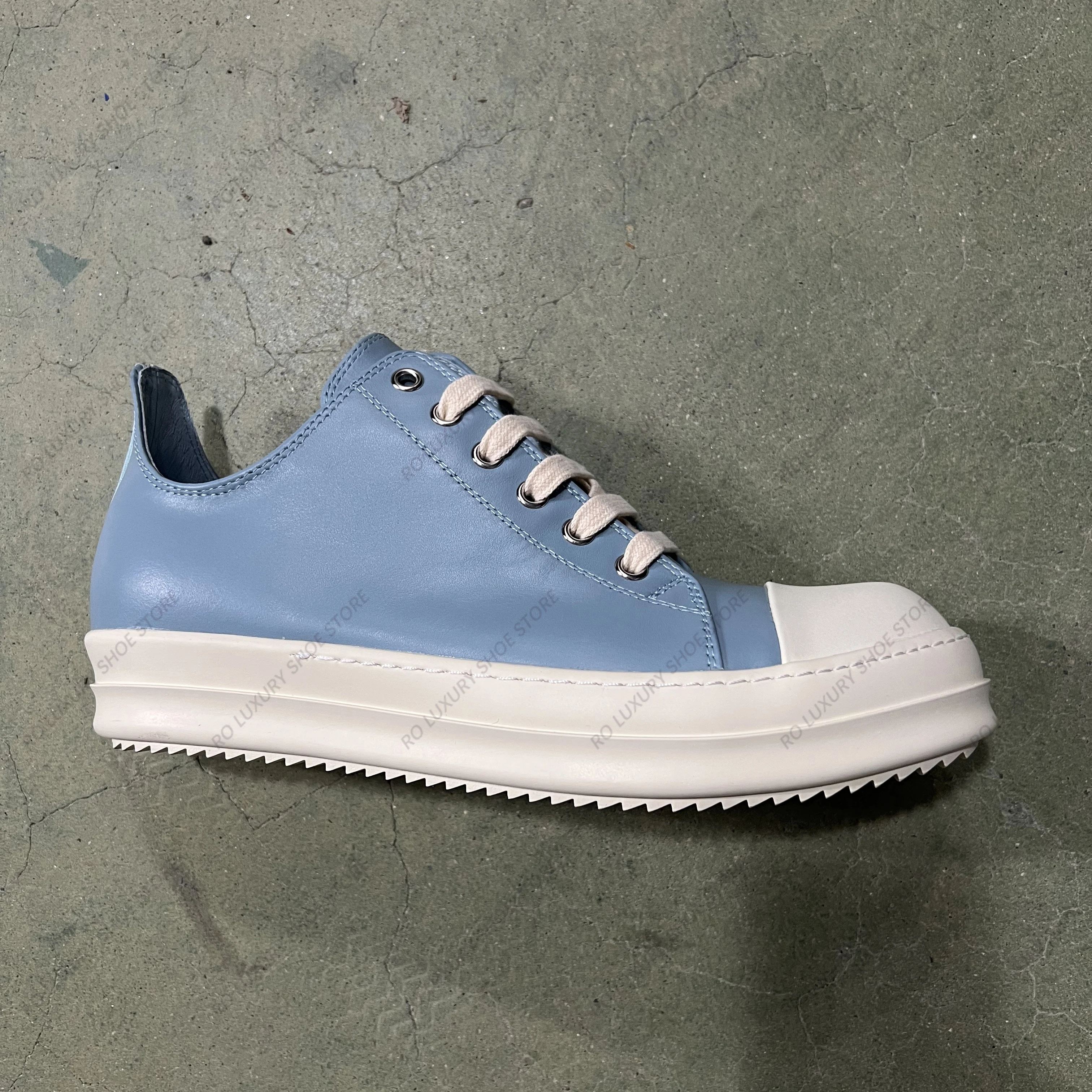 

Designer Men Shoe Casual Leather Low Top Women Sneaker Fashion Flat Luxury Round-toe Designer Breathable Street Blue Flat Shoe