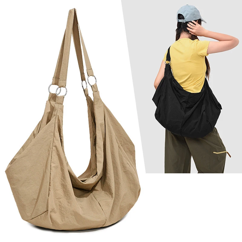 Outdoor Casual Ruched Nylon Tote Bag Korean Minimalist Solid-color Crossbody Bag Ultralight Large-capacity Travel Crossbody Bag