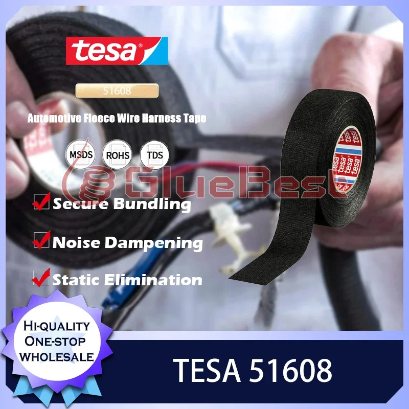 TESA 51608 Automotive Fleece Wire Harness Tape for Noise Reduction Abrasion Resistance and High-Temperature Applications