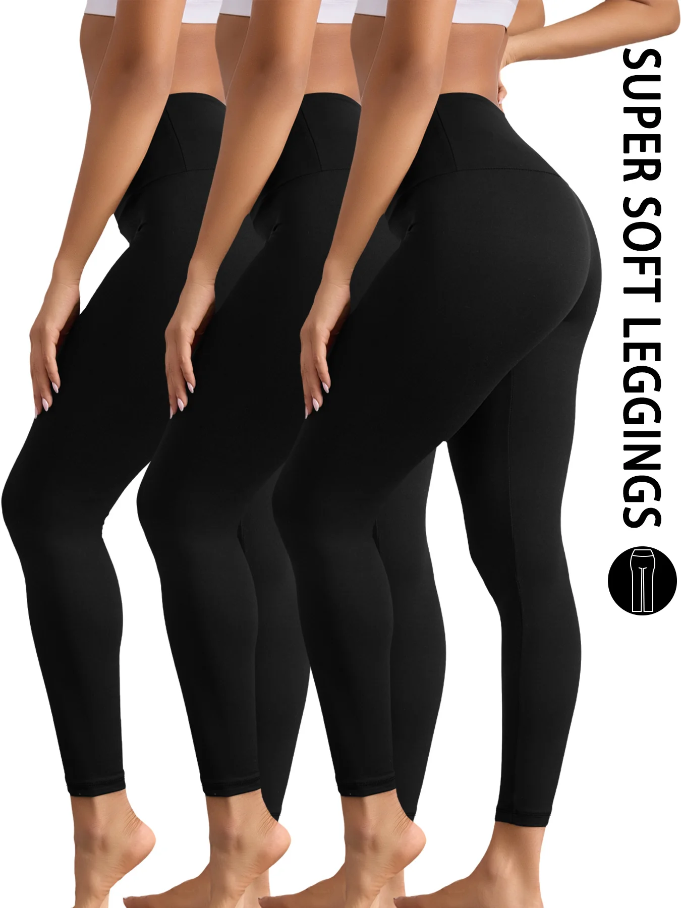 

3 pack Women's High Waisted Leggings with Tummy Control - Super Soft Fabric Ideal for Yoga Running Workout and Relaxing at Home