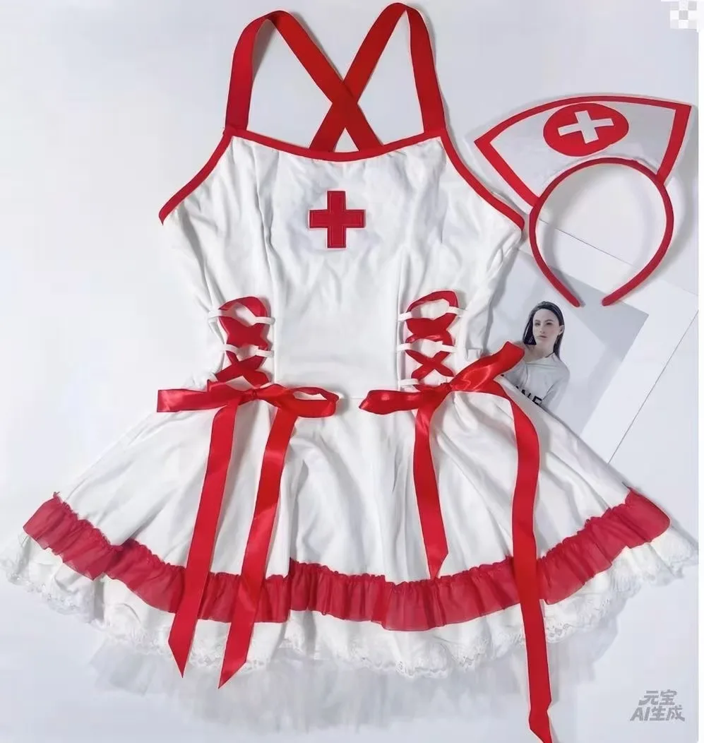Sexy Performance Wear Uniform Lingerie Nurse Girl Dress Women Red Role Play Underwear Night Club Stage Exotic Costumes Pajamas