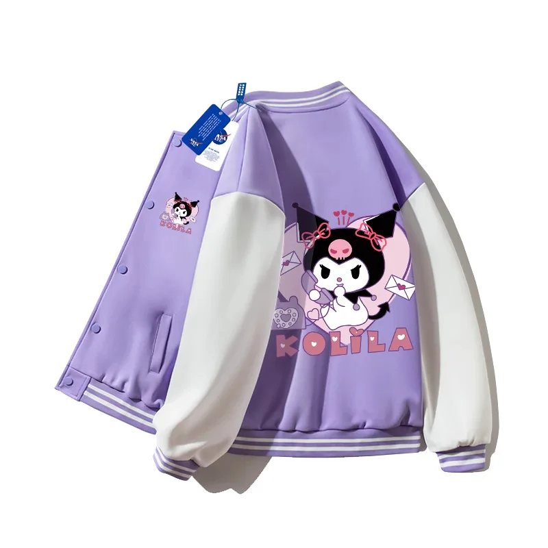 

Kawaii Sanrio Anime Hobby Kuromi Cinnamoroll Spring and Autumn Cartoon Print Baseball Suit Outing Casual Jacket Birthday Gift