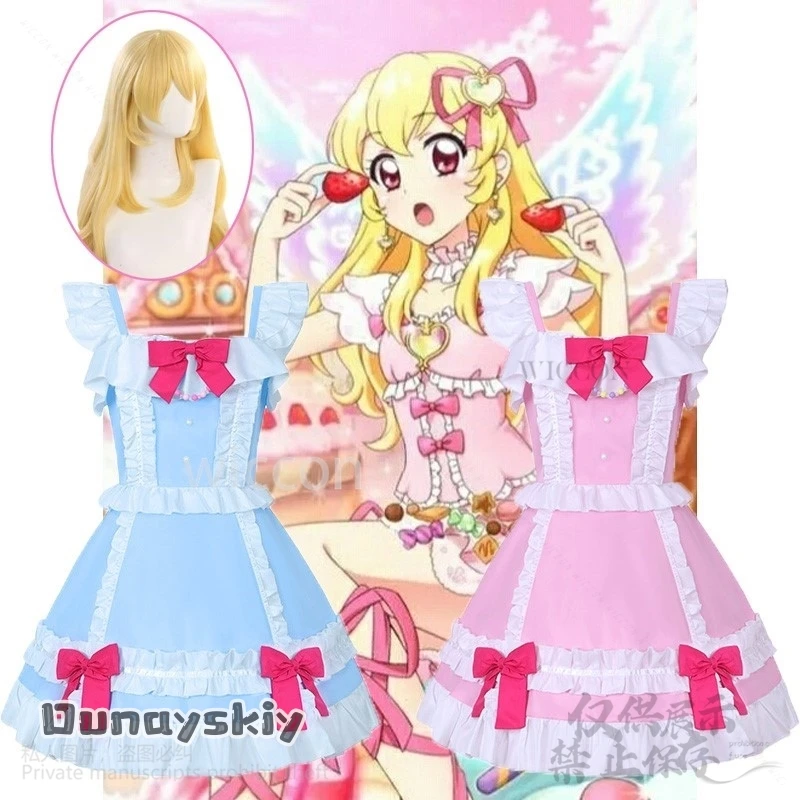 Anime Aikatsu Star4 Hoshimiya Ichigo Cosplay Costume Wig Pink Blue Princess Dress Lolita Woman Lovely Carnival Christmas Suit