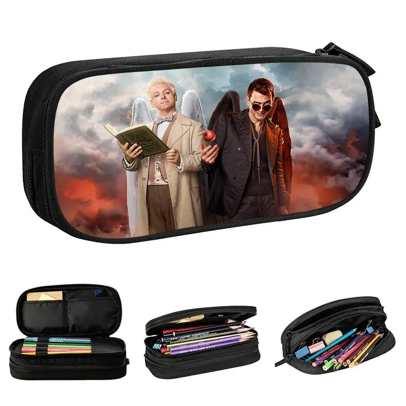 21cm X 10cm Good Omens Drama Cosmetic Bag Aziraphale Crowley Demon and Angel Wings Canvas Pencil Case Stationery School Supplies