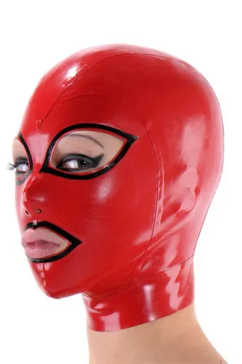 

Latex Hood Rubber Mask Handmade With Eyes Mouth Black Trim Sexy Halloween Cosplay Costumes for Men Women