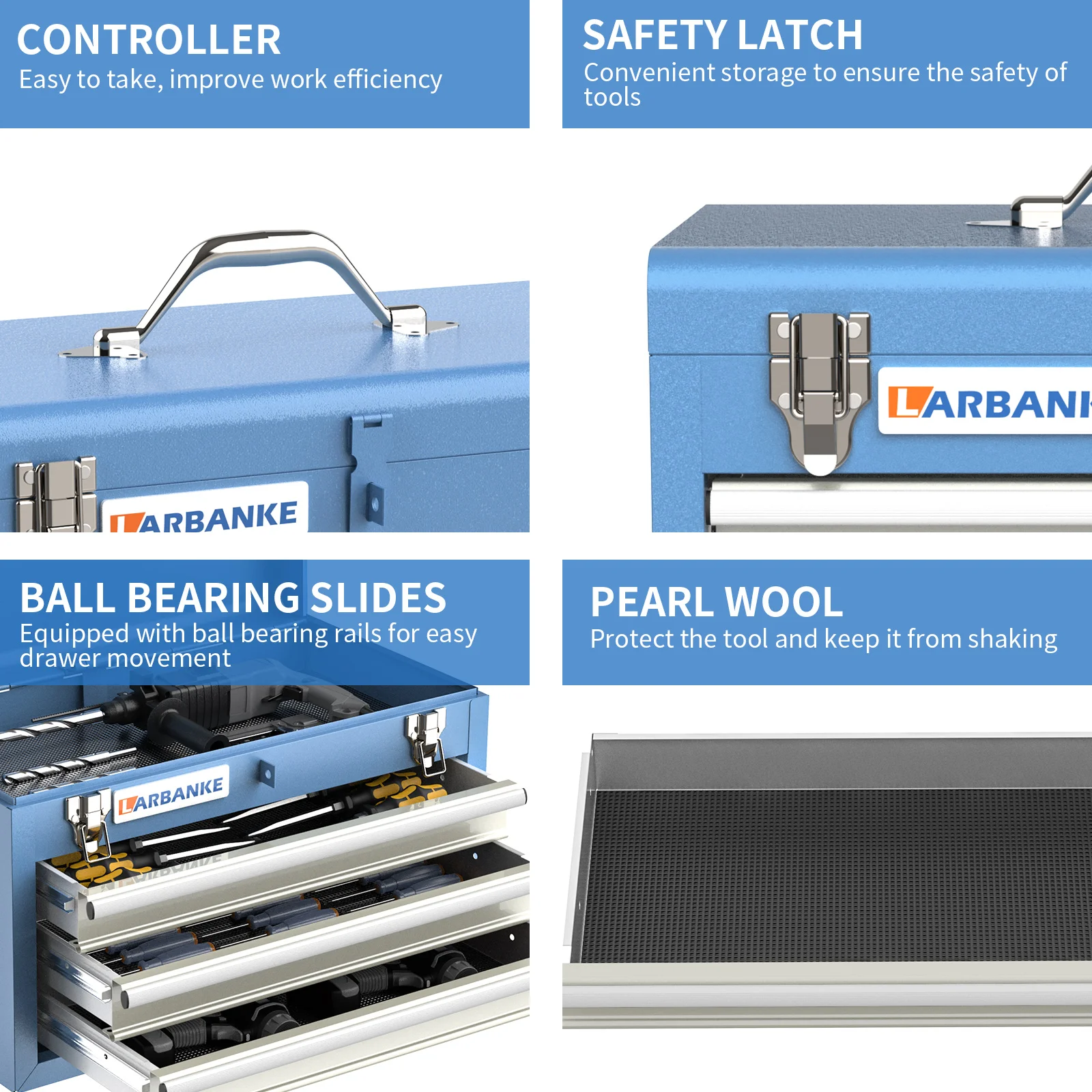 Portable Tool Box,with 3 Drawers and Top Storage Tray,Lockable Metal Tool Chest Cabinet,3-Drawer Tool Box with Liner,for Garage,