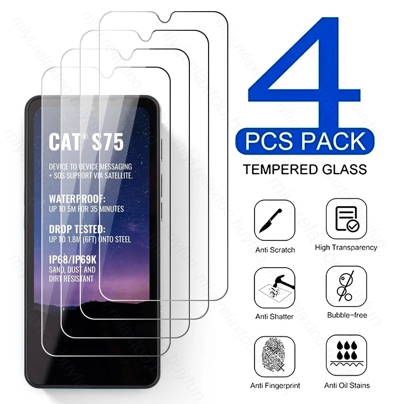 Caterpillar Glass pelindung layar kaca Tempered, penutup pelindung Film Tempered Glass untuk Caterpillar Cat S75 6.58 "CatS75 S 75 75 s 4 buah