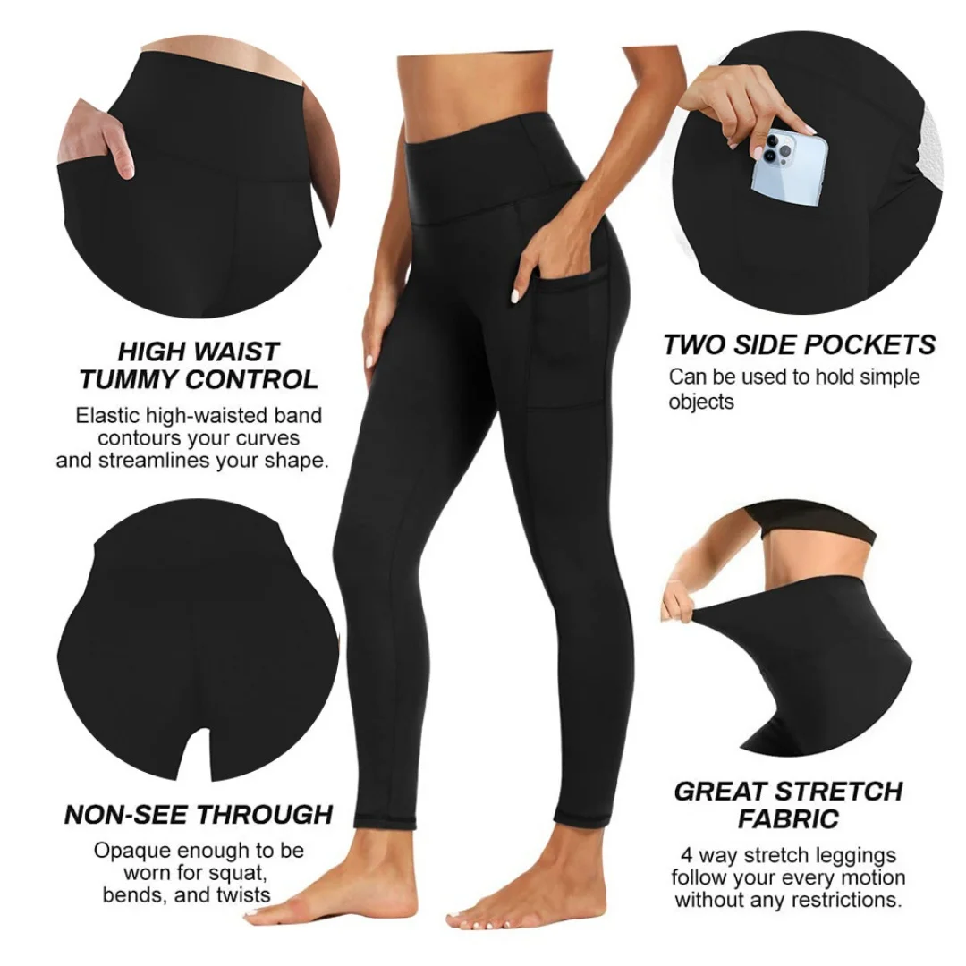 1PC Plus Size Pocket Yoga Pants Women Solid Fitness Sports Leggings High Waist Elastic Gym Tights Female Running Trousers XXXL