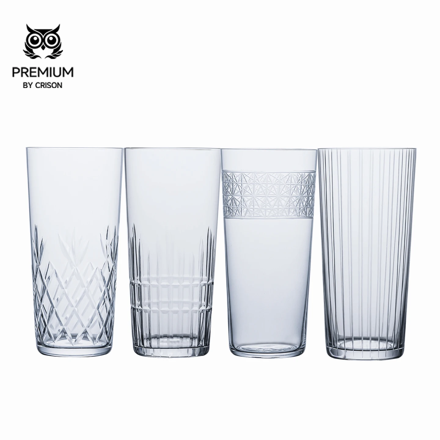 

CRISON Premium Crystal Glass Hand Carved Patterns Long Drink Cocktail Juice Beer Cups for Professional Bar Supplies