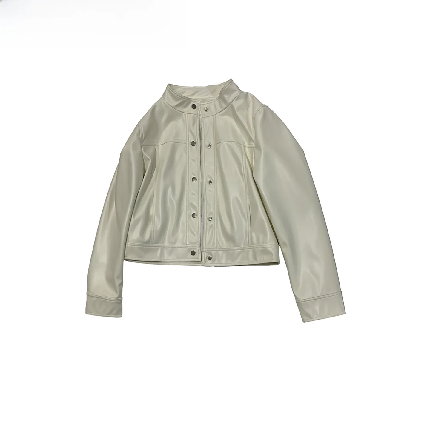 ネラッズーリ レディース スタンドカラー スリムフィット ホワイト PUレザー ジャケット ハイエンドセンセーション ファッショナブルなスモールサイズ レザーコート