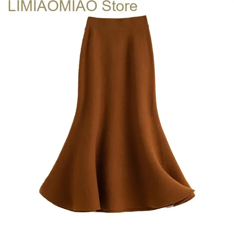 New Mermaid Solid Casual Elastic High Waist Loose Chic Women's Skirt Korean Fashion Mid-Calf Long Skirts For Women Autumn Winter