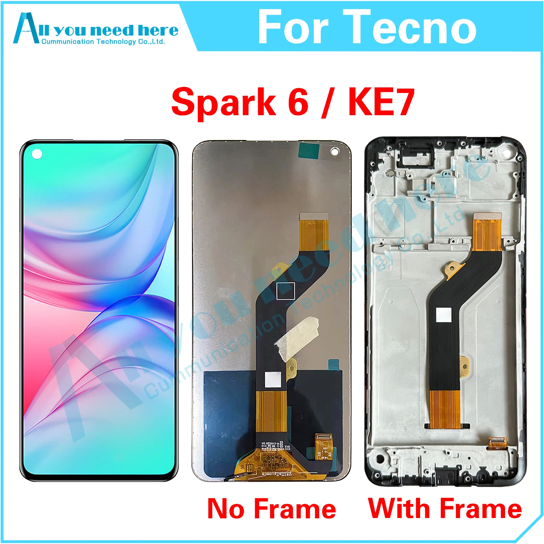 

100% Test For Tecno Spark 6 KE7 Spark6 LCD Display Touch Screen Digitizer Assembly Repair Parts Replacement