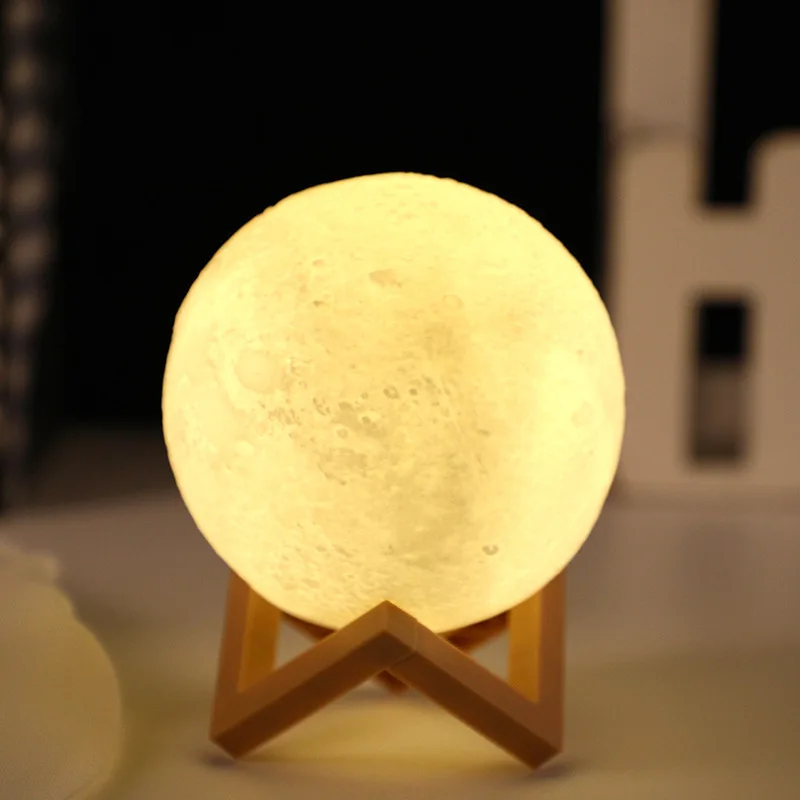 Moon Lamp, LED Night Lamp DIY Planet Lamp, Moon Ball Luminous Battery Model,Wooden Stand,Gifts for Girls Boys Women Men