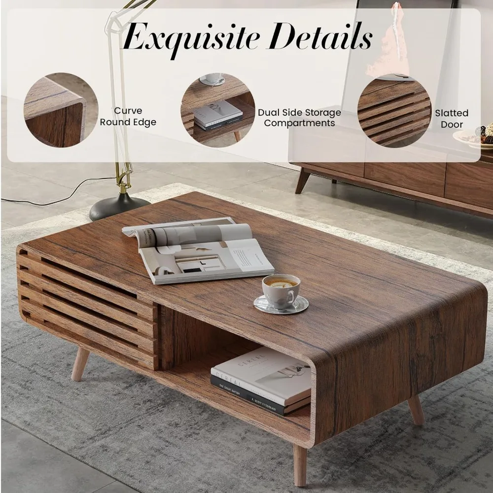 Farmhouse Style Coffee Table with Storage, Living Room Furniture, Easy Assembly, Suitable for Various Home Decors, Walnut Finish