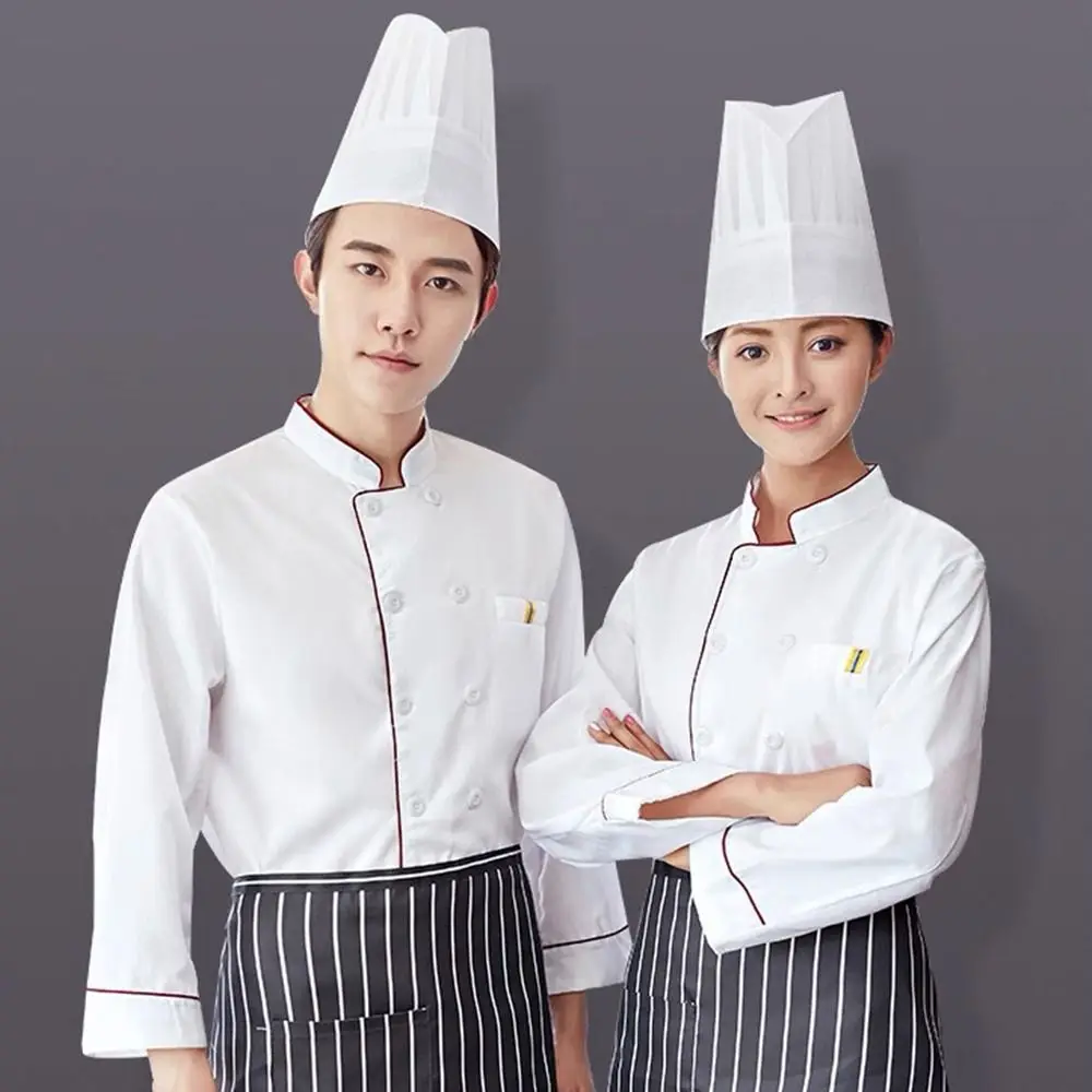 Seragam Koki Putih Baru Lengan Pendek Panjang Unisex Pakaian Koki Bernapas Gaun Koki Hotel