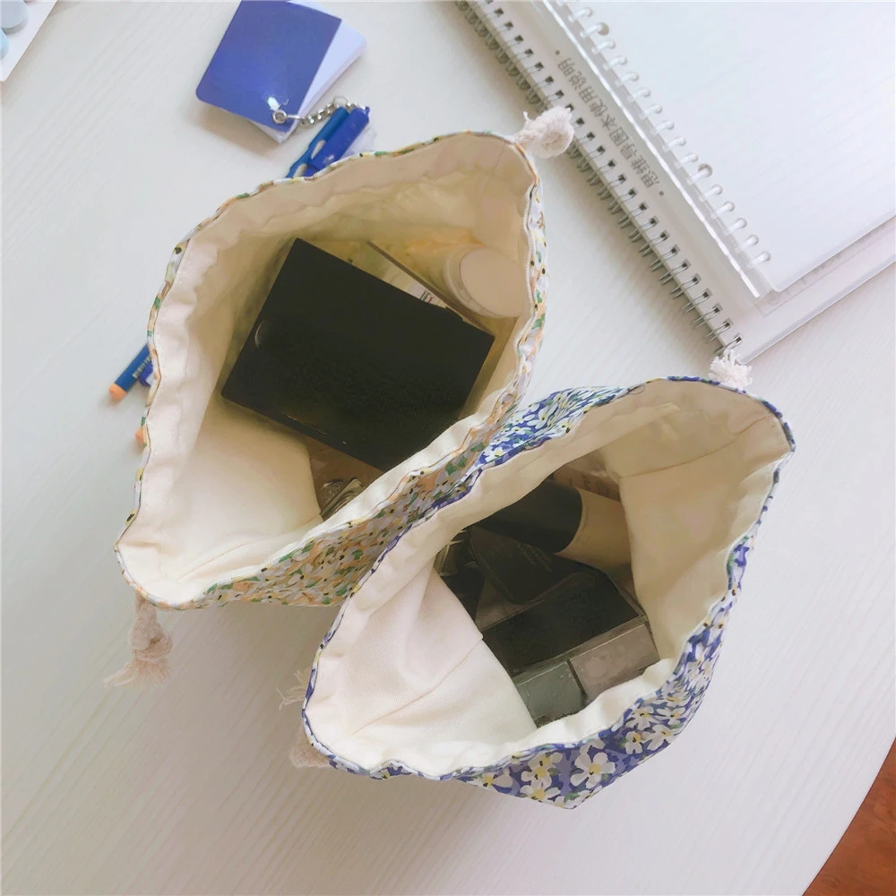 Cotton Women Drawstring Cosmetic Makeup Bag Portable Floral Female Travel Cosmetics Organizer Storage Pouch Toiletry Beauty Case