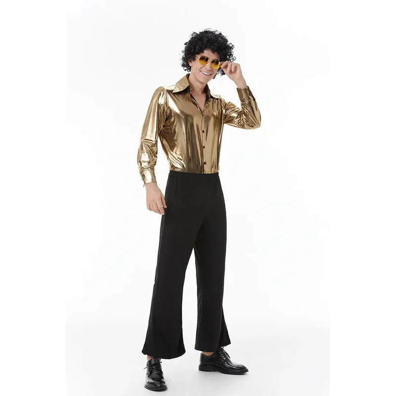 Взрослая пара 60-х 70-х годов Ретро диско хиппи костюм хиппи для мужчин женщин бронзовый карнавальный костюм на Хэллоуин косплей нарядное платье