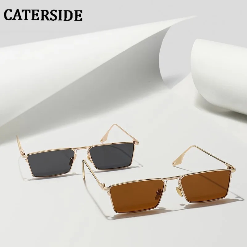 CATERSIDE Small Square Sunglasses Men Women Classic Gold Black Lens Metal Rectangle Vintage Frame Outdoor Dropship Eyewear UV400