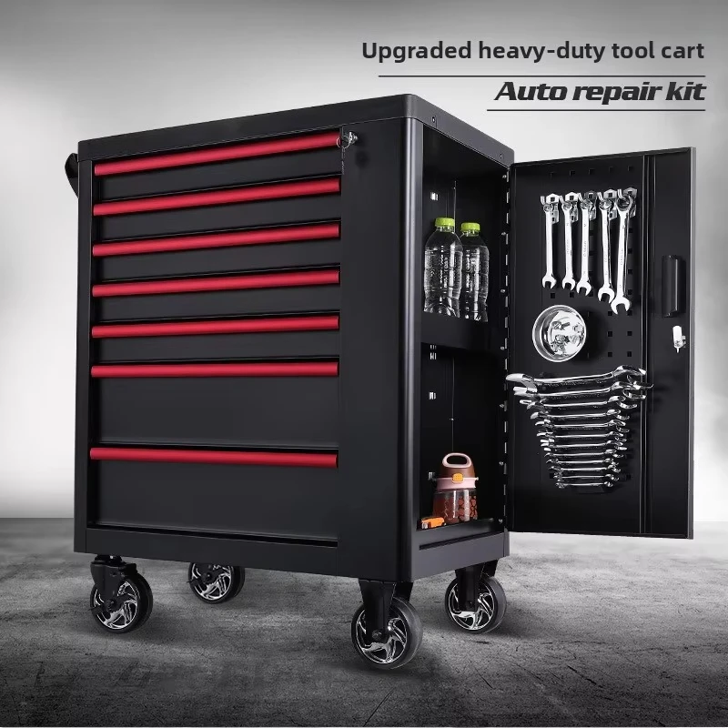 

Прочная усиленная тележка для инструментов с многофункциональными ящиками, передвижной шкаф для хранения инструментов для гаража, автосервиса, мастерской