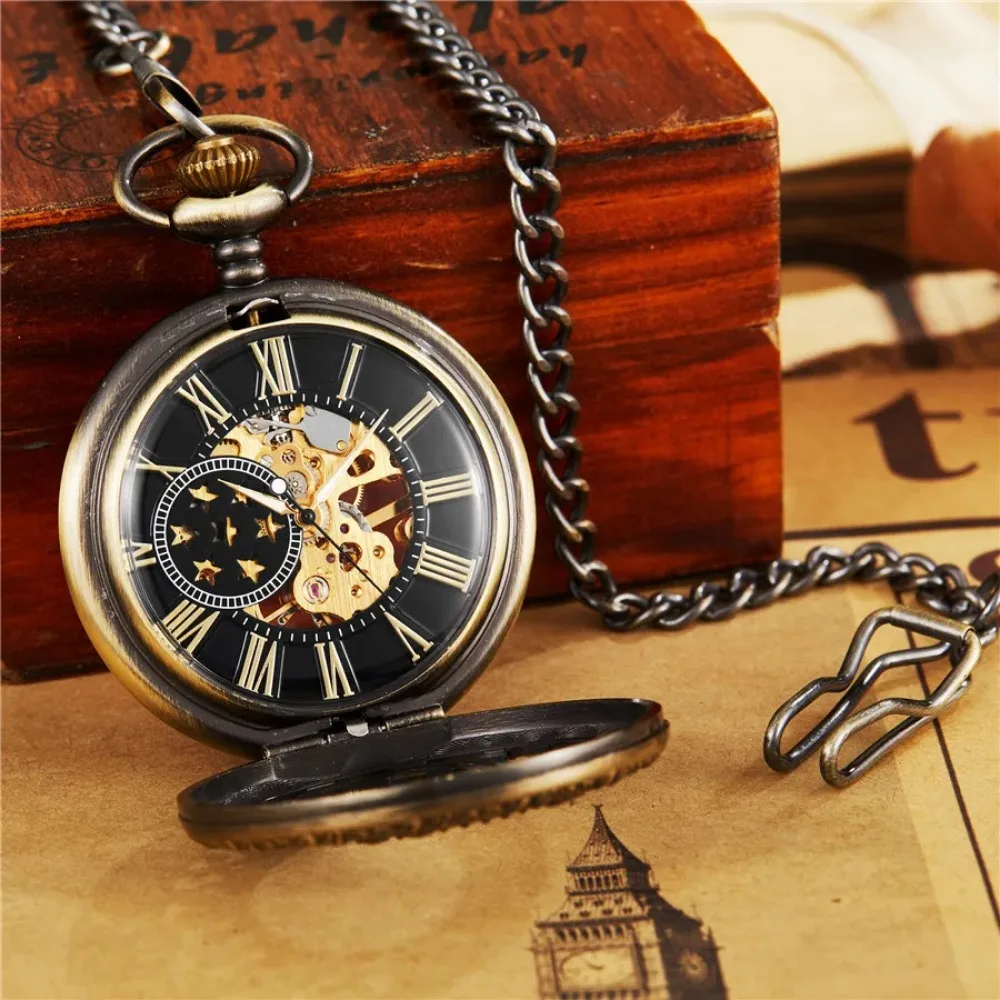 Mechanisch Zakhorloge Steampunk Vintage Zakhorloge Oude Antieke Ketting Holle Skelet Hand Wind Gesneden Fob Horloge