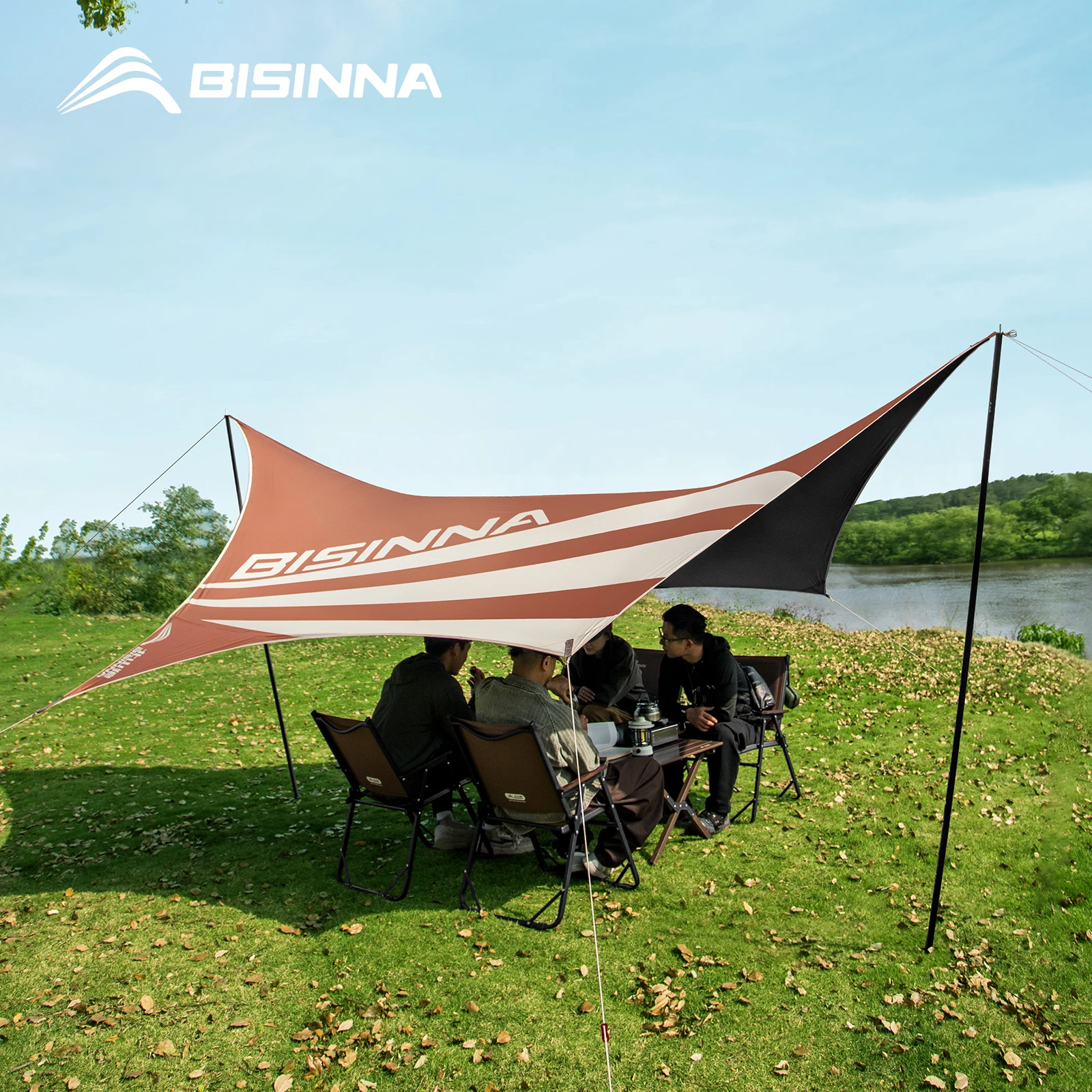 BISINNA Camping Sonnenschutz Schattengebiet 20 ㎡   Wasserdichtes Sonnenschutz-Zelt mit schwarzer Beschichtung für Familienpicknicks und Reisen im Freien