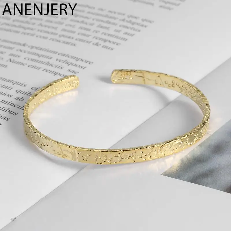 ANENJERY Silber Farbe Unregelmäßige Oberfläche Armreif für Frauen Männer Armreif Modeschmuck Einstellbar S-B458