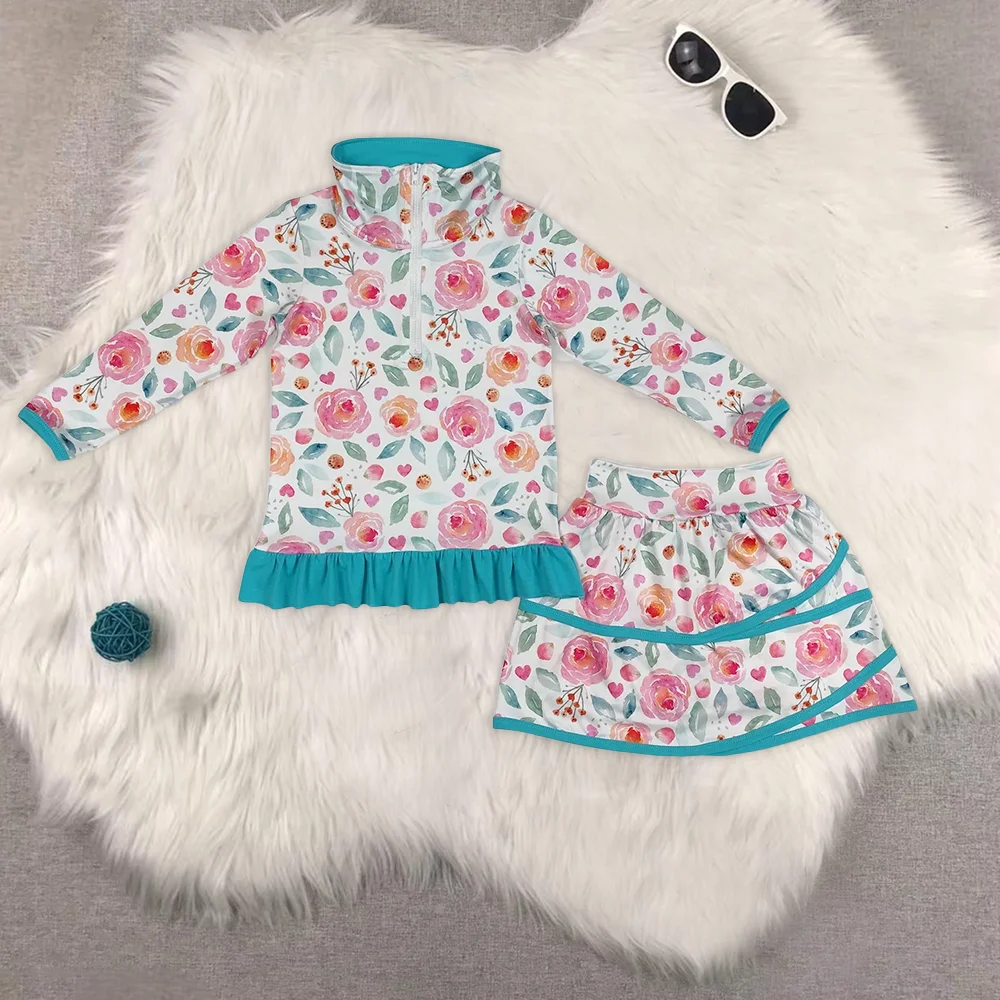 

Baby Girls Blue Flowers Jacket Skorts 2pcs Sets