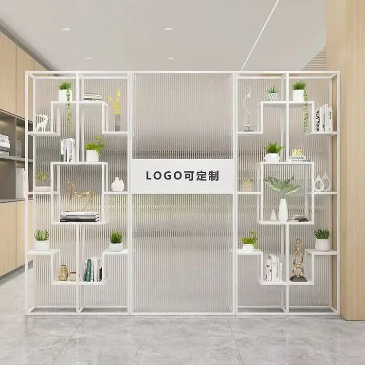 Office screen partition glass wrought iron company commercial shelf movable background floor image wall simple