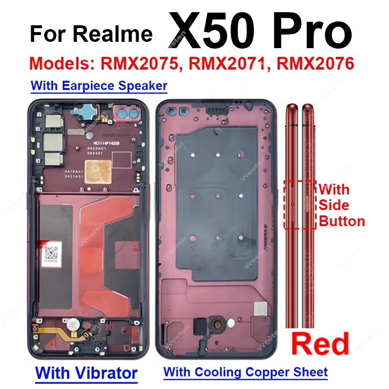 

Middle Frame Housing Bezel For Realme X50 Pro X50 Pro Player Middle Frame Holder with Side Button Keys Camera Cover Parts
