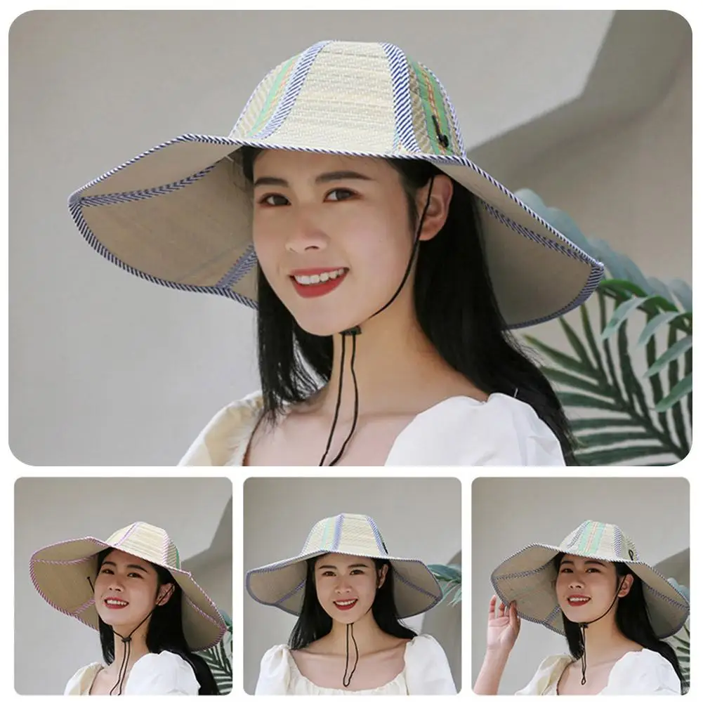 Foldable Straw Sun Hats For Men Fishing Hat Hiking Hat Large Brim Beach Hat Summer Sunhat Fold Up For Outdoor Travel Gardenning