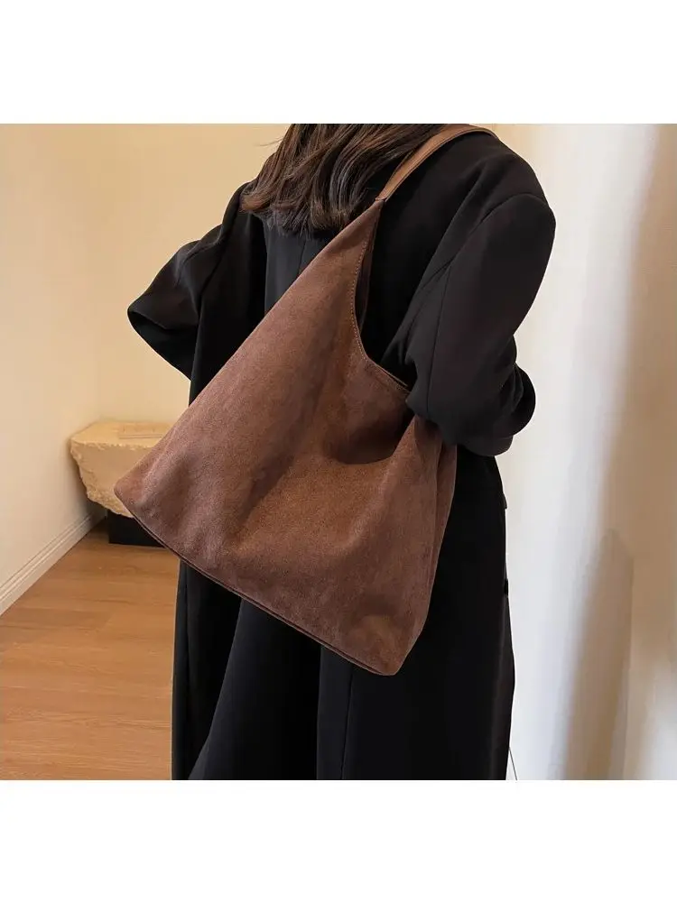 Sac à Main Vintage en Daim de Grande Capacité pour Femme, Souple, Décontracté, Simple, Rétro, Collection Automne et Hiver，bag