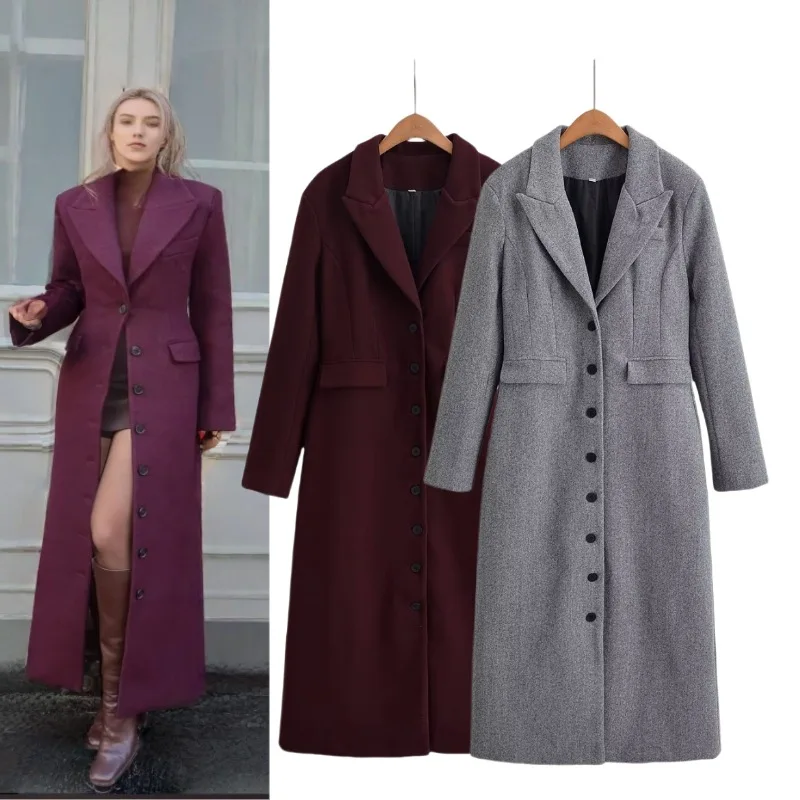 

Long Button Coat Jacket for Cross-border Europe and America 2025 New V-neck Single Breasted Long Coat