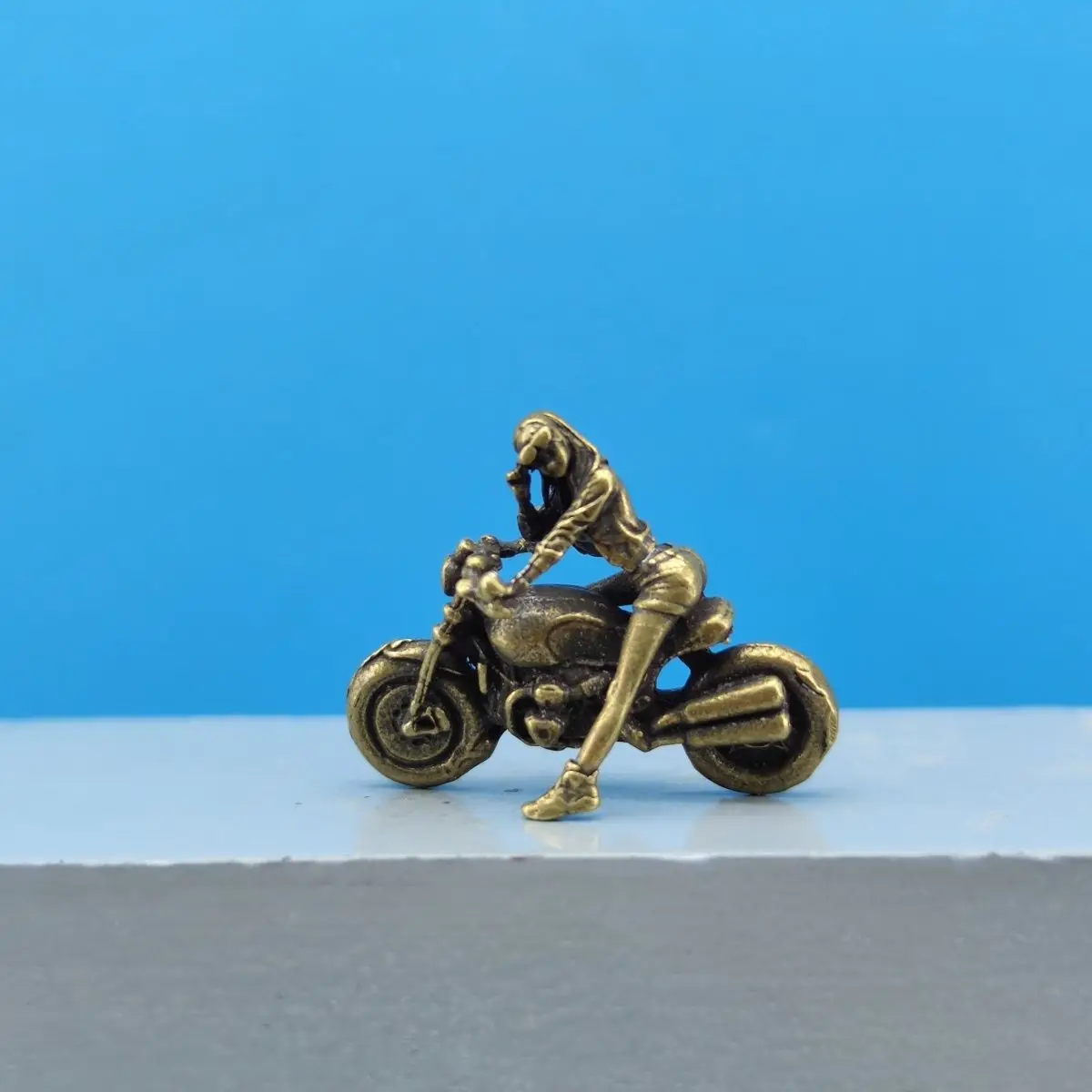Brass Motorcycle Girl Figurine - Miniature Model for Diorama DIY Painting Scene Decor