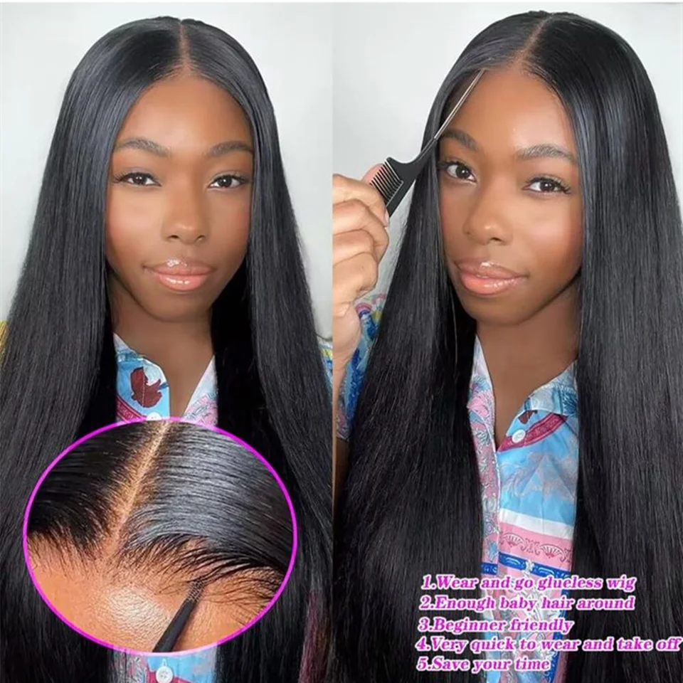 

4x4 Natural Black Straight 200 Density 5x5 Brazilian Virgin Hair HD Transparent Lace wigs Closure Wigs Glueless Pre plucked Wig