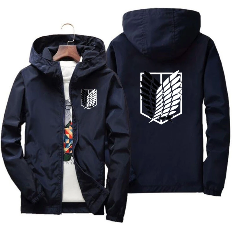 New Outdoor Travel Attack on Titan Men\'s Hooded Jacket Spring Fall Zipper Hooded Lightweight Comfortable Camping Hiking Jacket