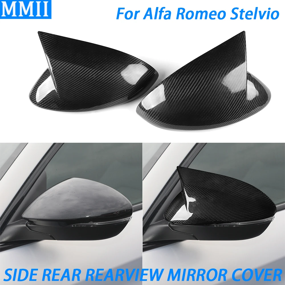 

For Alfa Romeo Stelvio 2017-2024 Real Carbon Fiber Side Rear Rearview Mirror Cover Trim Car Decoration Retrofit Accessories