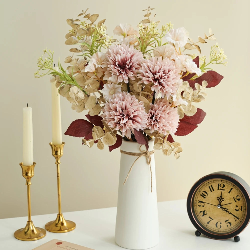 Künstliche Seidenblumen-Kugel-Chrysantheme, Hochzeits-Brautstrauß, DIY-Geschenk, Dekoration für Zuhause, Zimmer, Vase, Hof, Festival, Außenbereich, Gartenbogen – Detail 3