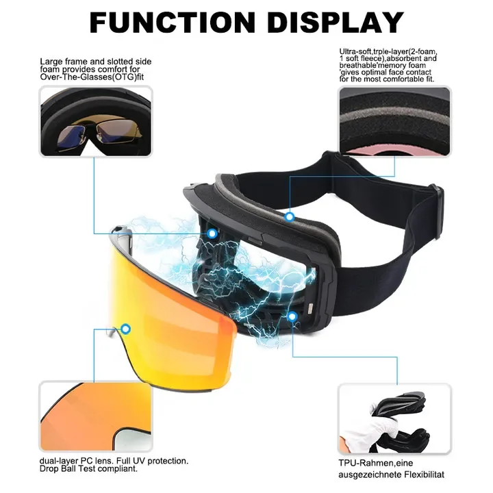 Gafas de snowboard magnéticas de gran tamaño con logotipo personalizado, gafas de esquí para nieve, venta al por mayor, moda