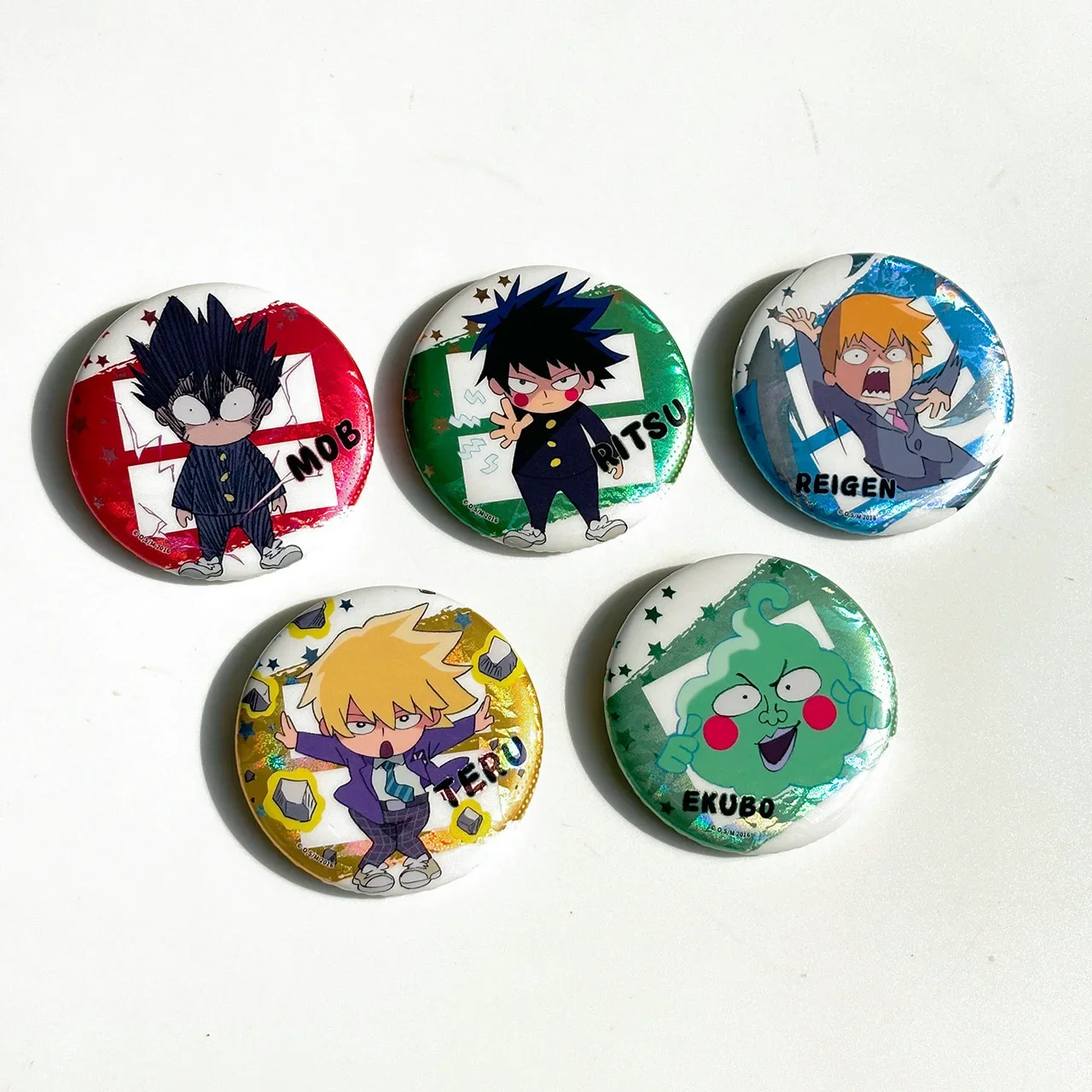 

Anime Mob Psycho 100 Mobu Saiko Hyaku Reigen Arataka Dimple Cosplay Double Flash Badge Emblem Cartoon Brooch Breastpin Gift