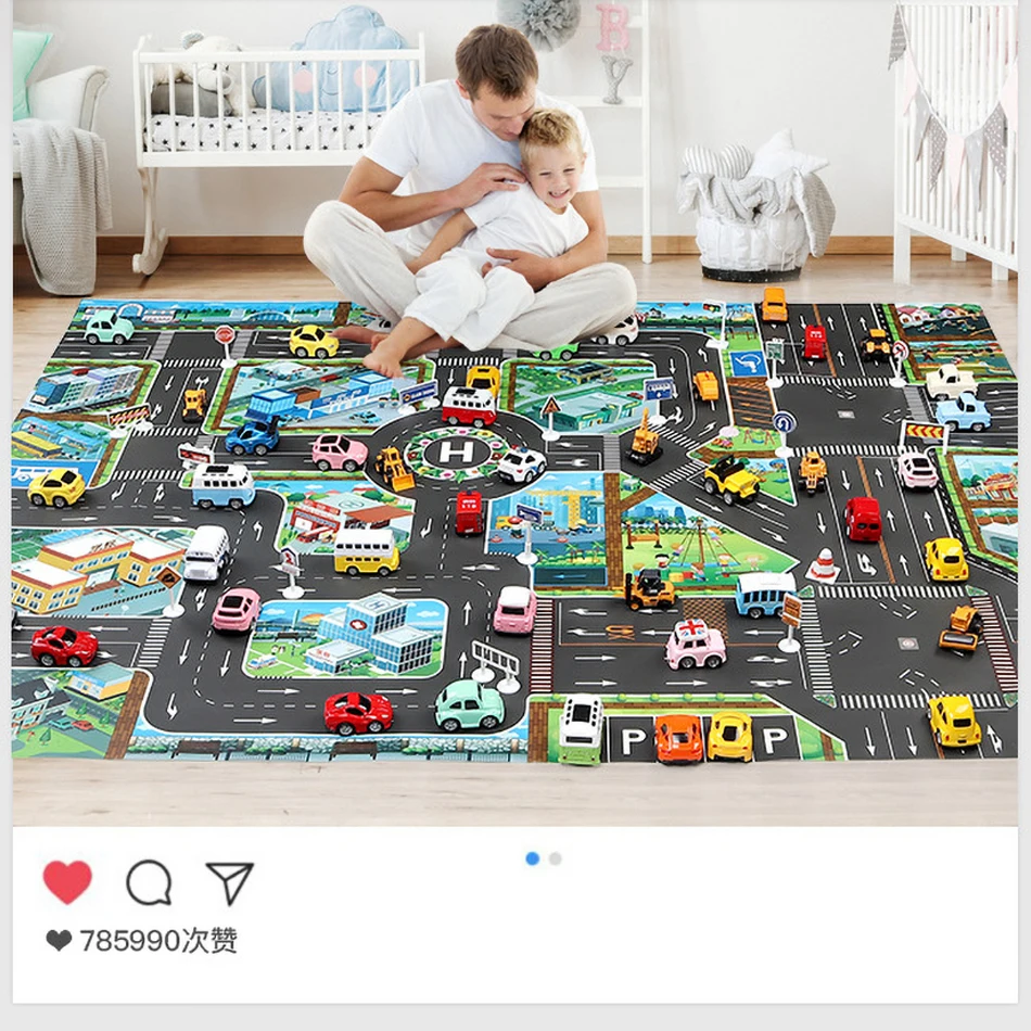 Tapis de circulation de ville pour bébés, 6 jouets, voitures, cadeaux de noël, d\'anniversaire, tapis de jeu éducatif